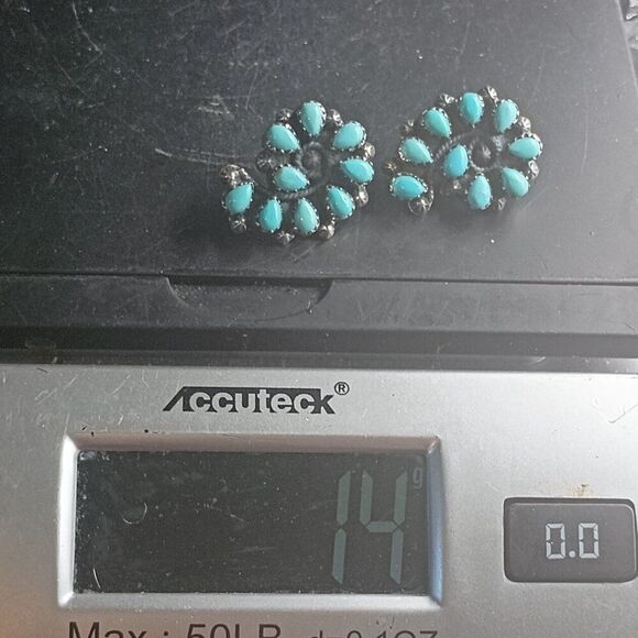 Native American Sterling Silver Turquoise Cluster Nautilus Swirl Earrings - Picture 6 of 6